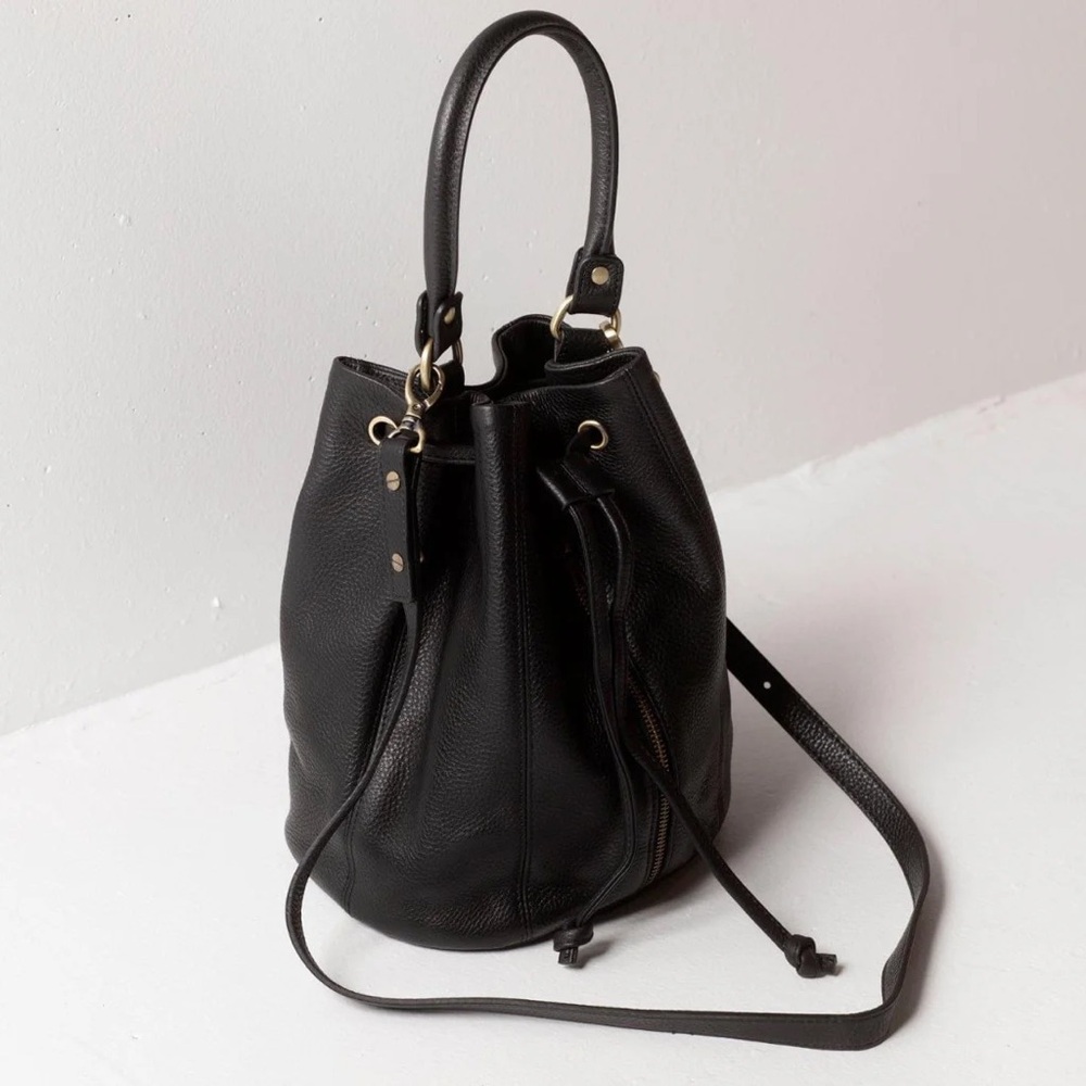 Status Anxiety Black Leather Drawstring Bucket Crossbody Bag - Picture 9 of 10